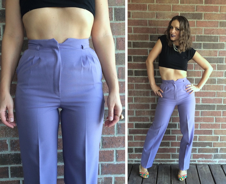 vtg 80s Lilac HIGH WAISTED pleated TROUSERS xs25 secretary pants tapered skinny lavender pastel purple high waist preppy