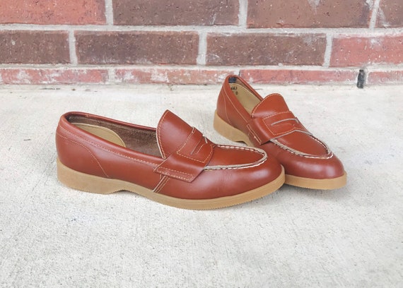 vintage 70s DEADSTOCK Brown Leather PENNY LOAFERS… - image 1