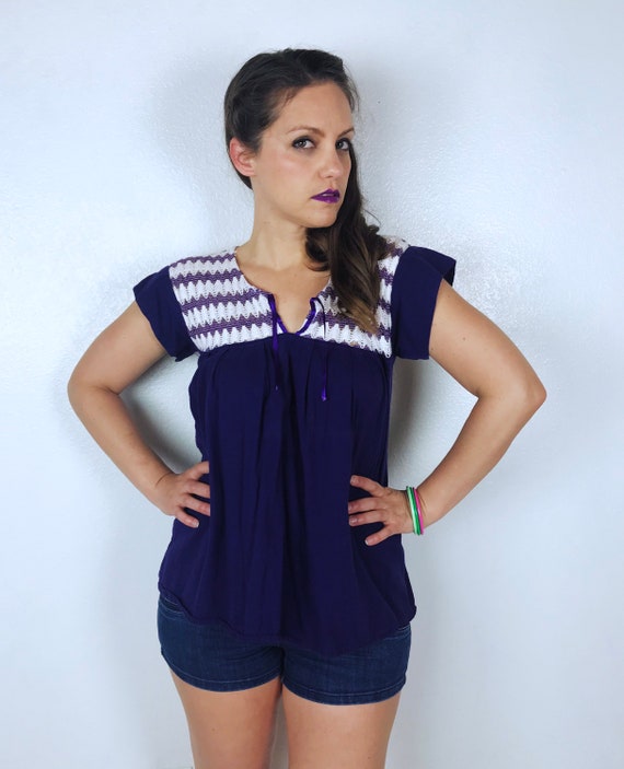 vintage Royal Purple MEXICAN Zig Zag Crochet TUNI… - image 4