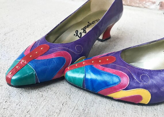 vintage 80s COLORFUL ooak BUTTERFLY HEELS 7.5 retr