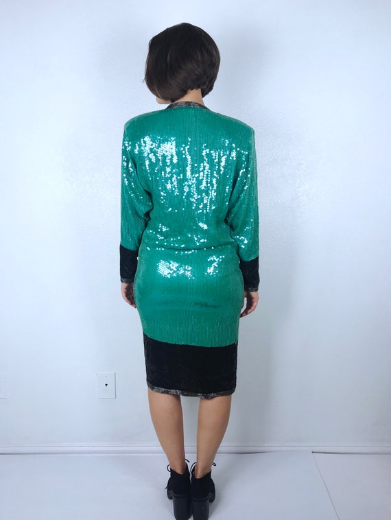 vintage 70s/80s Jade Green HALSTON Sequined COCKT… - image 9