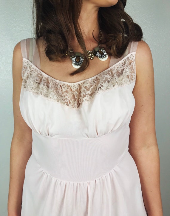 vintage 50s LACE +MESH Pale Pink Slip DRESS Small… - image 5