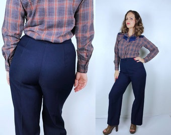 size 28 vintage 70s NAVY BLUE high waist BELLBOTTOMS Medium wide leg 70s pants hippie flares bell bottoms disco retro trousers hipster fall