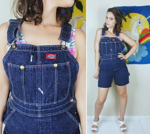 vintage 90s DICKIES Dark Wash SHORT OVERALLS Small
