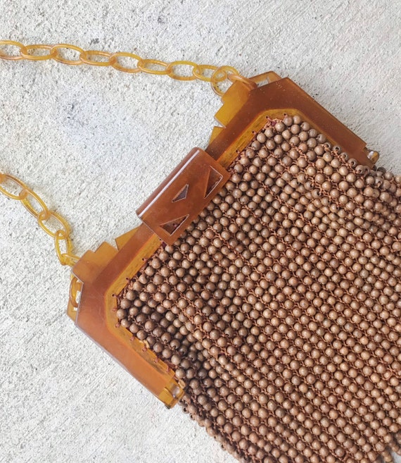 vintage 1920s Wood Beads CELLULOID handle FLAPPER
