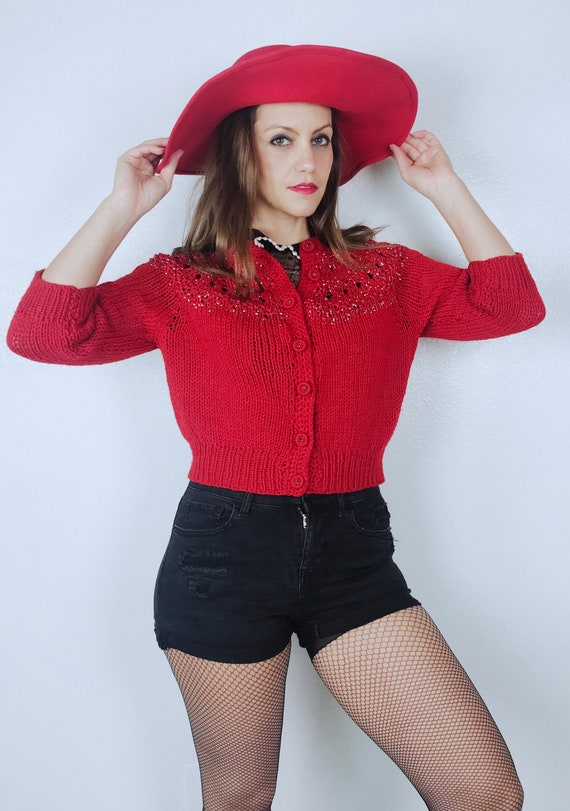 vintage 50s/60s Red SILVER TINSEL Christmas CARDI… - image 5