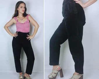 vintage 80s Black High Waist SUEDE LEATHER PANTS Medium/27 moto rocker sz 8 Wilson's leather trousers 80s pants skinny pleated pants rocker