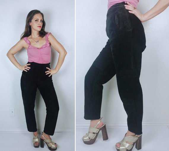 vintage 80s Black High Waist SUEDE LEATHER PANTS M