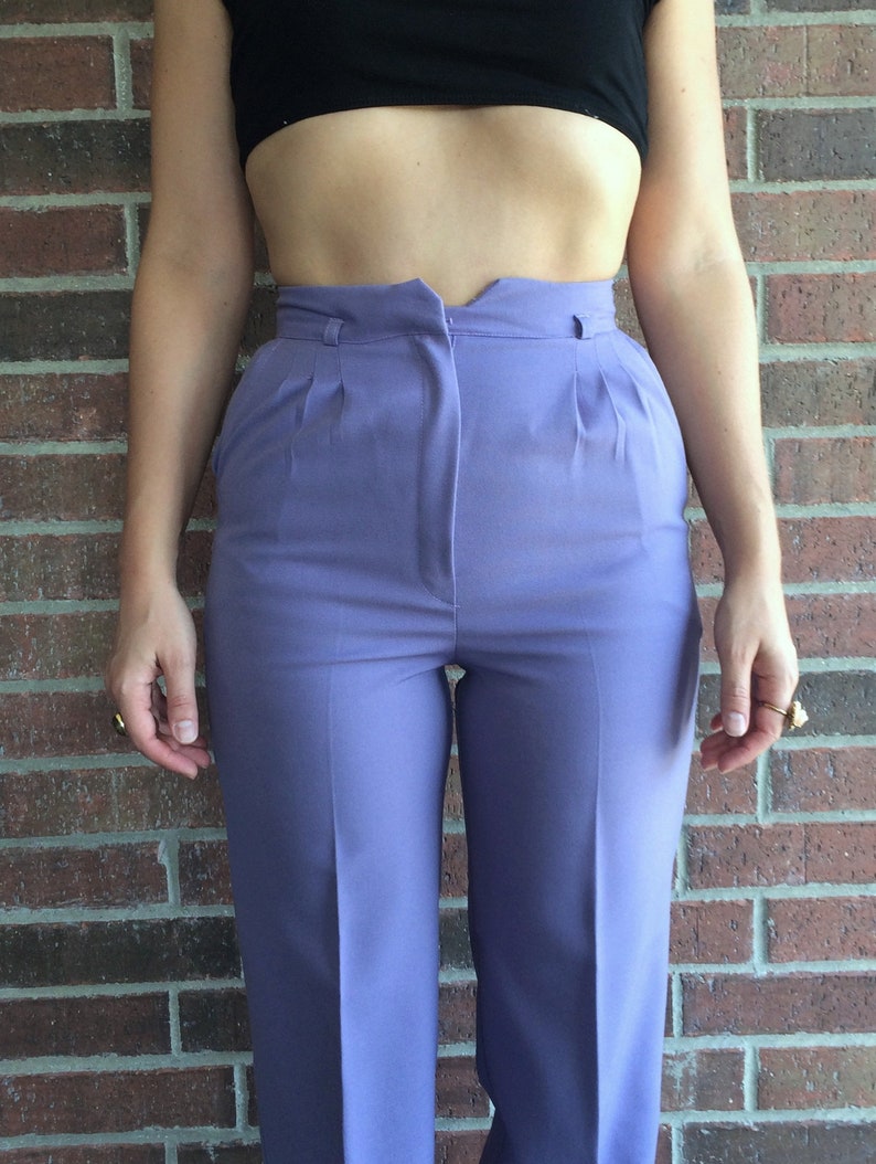 vtg 80s Lilac HIGH WAISTED pleated TROUSERS xs25 secretary pants tapered skinny lavender pastel purple high waist preppy