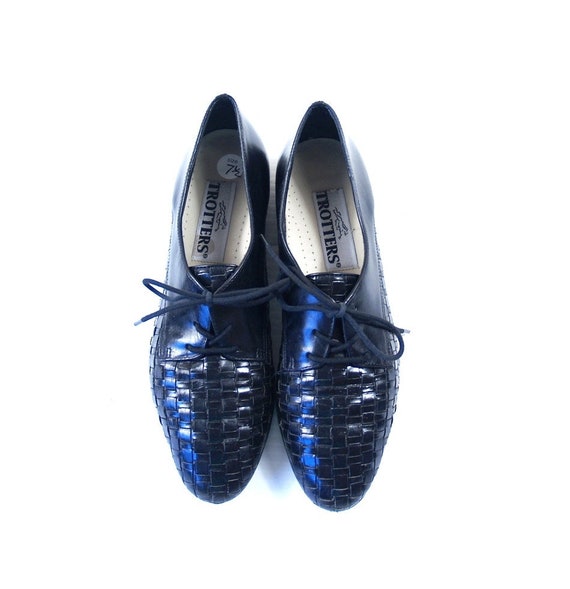 vintage 80s Black WOVEN LEATHER lace up OXFORDS fl