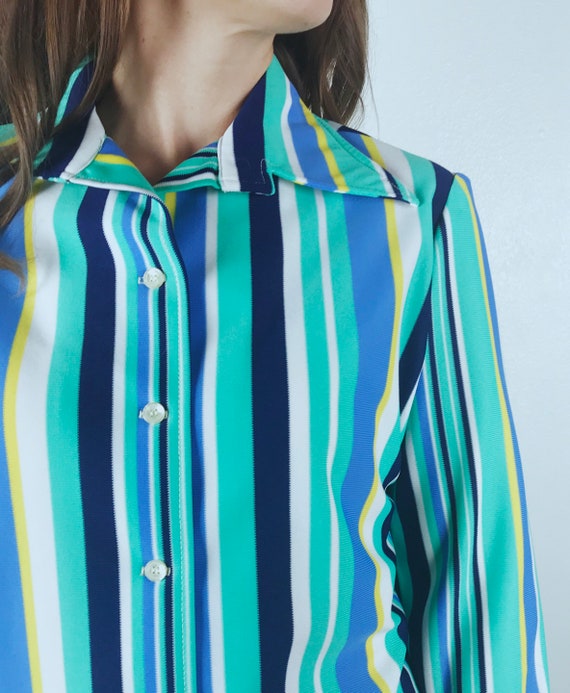 vintage 70s MINT STRIPED Disco BLOUSE Large disco… - image 5