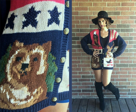 vintage 80s AMERICAN FLAG Eagle, Deer, Bear, CARDI