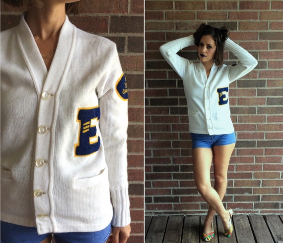 vintage 50s white YMCA LETTERMAN SWEATER Small fuz