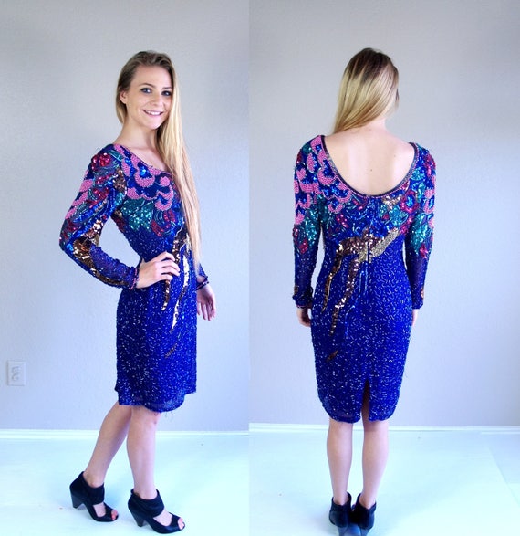 vintage 80s cobalt blue SHOOTING STAR print sequi… - image 5