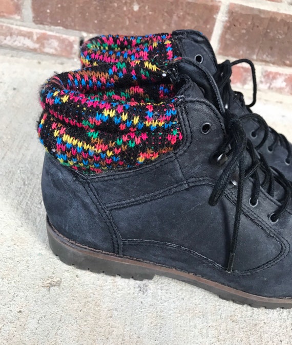 vintage 80s RAINBOW TRIM Black Nubuck Leather BOO… - image 2