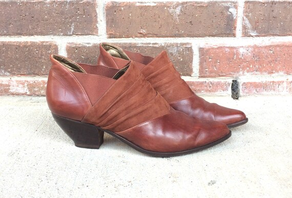 Italienischen 80er Hippie Chelsea Jahre Winklepickers 6 Fersen Stiefeletten Braun Leder Brogues Slouchy Vintage Boho w8PXnO0k