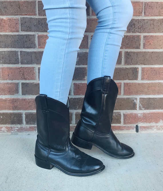 vintage 80s BLACK mid calf ROPER BOOTS 9 womens co