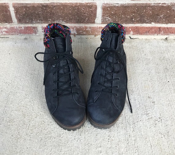 vintage 80s RAINBOW TRIM Black Nubuck Leather BOO… - image 5