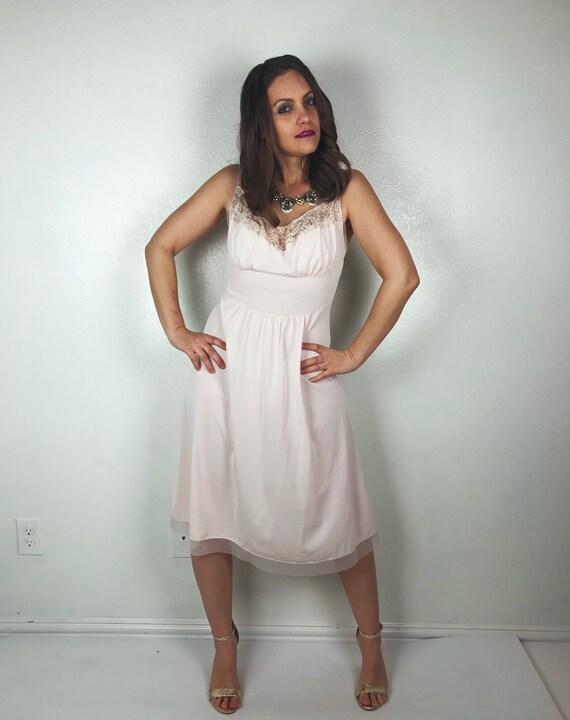 vintage 50s LACE +MESH Pale Pink Slip DRESS Small… - image 8