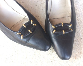 vintage 80s Black BALLY Soft Leather ITALIAN HEELS 9 pumps vintage designer heels 80s heels Bally heels Eur 39.5 Uk 7 Italy vintage shoes