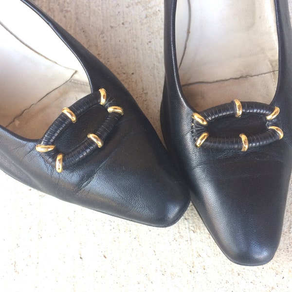 vintage 80s Black BALLY Soft Leather ITALIAN HEELS 9 pumps vintage designer heels 80s heels Bally heels Eur 39.5 Uk 7 Italy vintage shoes