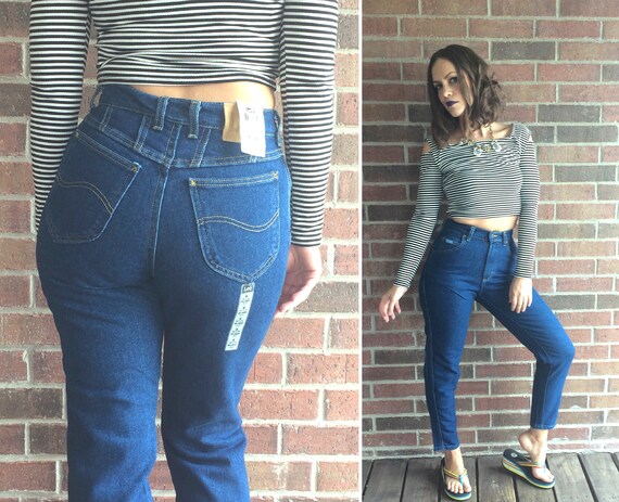 high waisted mom jeans dark blue