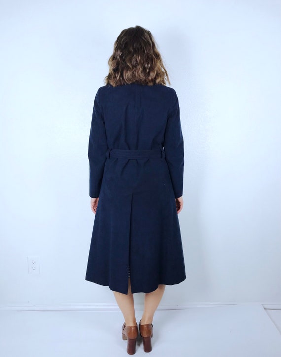 vintage 70s Faux Suede NAVY Belted WRAP COAT Smal… - image 9