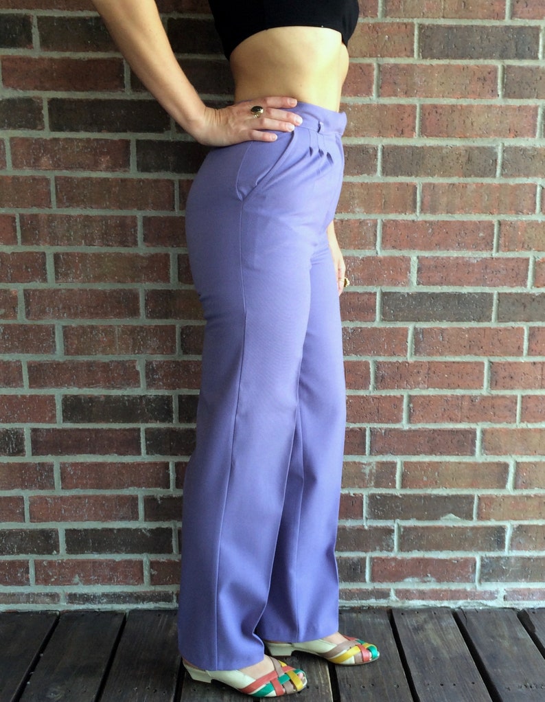 vtg 80s Lilac HIGH WAISTED pleated TROUSERS xs25 secretary pants tapered skinny lavender pastel purple high waist preppy