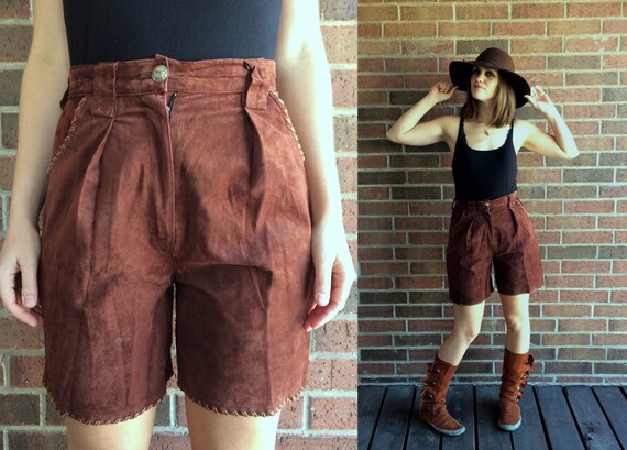 vintage 80s Brown Suede WHIPSTITCH high waist LEAT
