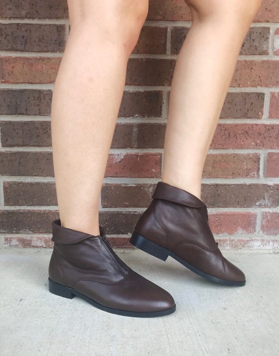 vintage 80s BROWN Zip Up ANKLE BOOTS 8.5 cuff boot