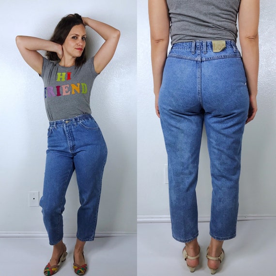 Size 28 Vintage 80s LEE High Waisted MOM JEANS Medium/large/26-29 Medium  Wash Frayed Tapered Jeans Vintage 80s Denim 80s Lee Jean High Waist 