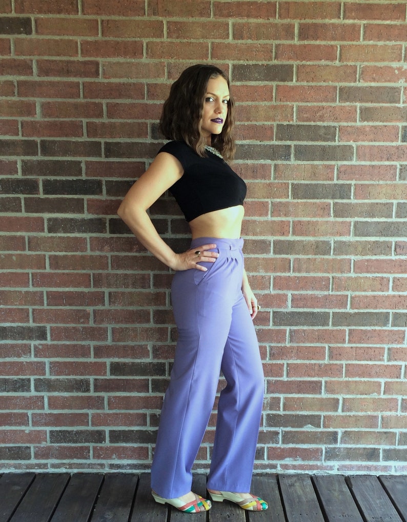vtg 80s Lilac HIGH WAISTED pleated TROUSERS xs25 secretary pants tapered skinny lavender pastel purple high waist preppy