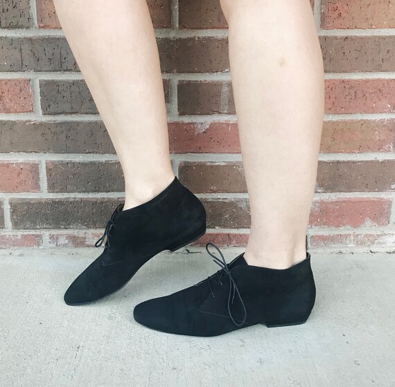vintage 80s Black Nubuck ITALIAN Lace Up PIXIE BOO