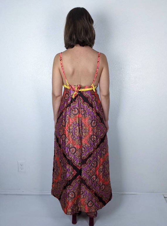 vintage 60s QUILTED mod Halter MAXI DRESS xs opul… - image 9