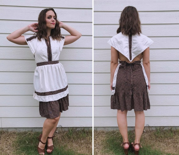 vintage 70s Calico OPEN BACK Prairie DRESS xs brow