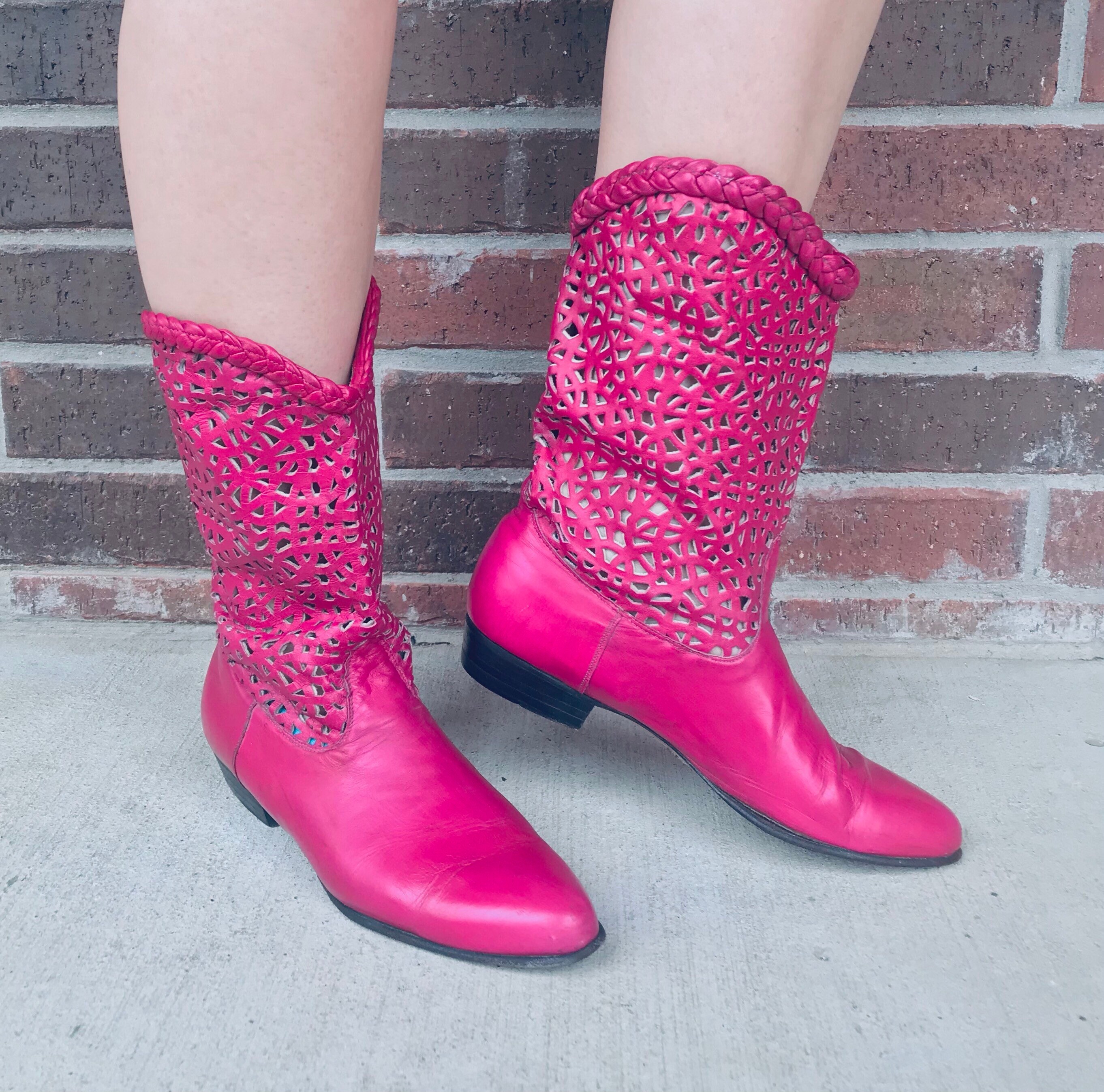 Vintage 80s HOT PINK Cut Out Leather 
