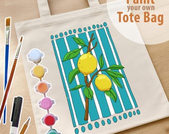 Tote Bag Painting Kit, DIY Canvas Bag for Adults, Paint Your Lemons, Creative Gift