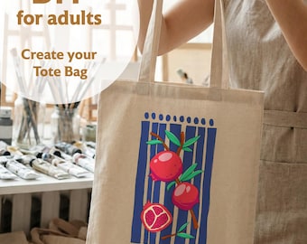 DIY Tote Bag Painting Kit with Pomegranate Design, Cotton Canvas Bag