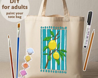 Tote Bag Painting Kit, DIY Canvas Bag for Adults, Paint Your Lemons, Creative Gift