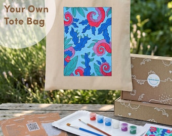 DIY Tote Bag Painting Set, Abstract Canvas Craft for Adults