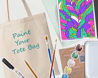 DIY Tote Bag Painting Kit | Hand-Drawn Floral Design, Beginner Art Gift