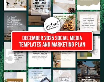 Publicaciones en redes sociales inmobiliarias en diciembre, Plantilla de publicación para redes sociales inmobiliarias, Contenido navideño para redes sociales inmobiliarias, Marketing inmobiliario