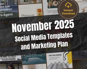 Plantillas de redes sociales inmobiliarias de noviembre, publicaciones de Instagram para agentes inmobiliarios de otoño, publicaciones y subtítulos de Facebook, plantilla de Canva para marketing inmobiliario