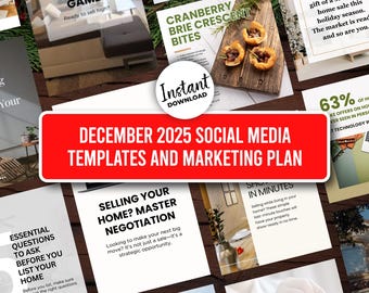 Contenido navideño para redes sociales del sector inmobiliario, Plantilla de publicación para redes sociales del sector inmobiliario, Redes sociales inmobiliarias en diciembre, Marketing inmobiliario
