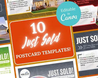 Paquete de postales inmobiliarias, postales inmobiliarias modernas, postales de recién vendido, plantilla de Canva, postal de agente inmobiliario agrícola, marketing por correo
