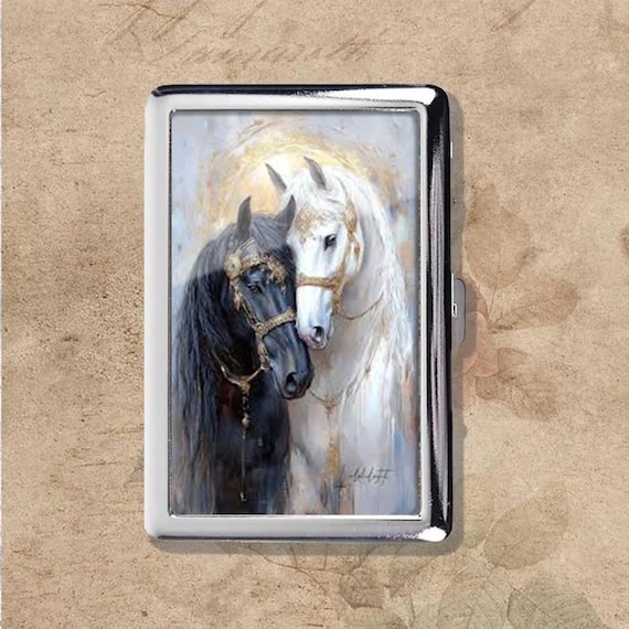 horse cigarette case Double Sided PU With British Sterling Silver Cigarette Case