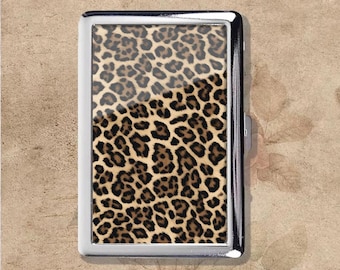 Mode Leopard Muster Retro Jugendstil Vintage Metall Zigarettenetui, Geldbörse Gelenkhalter, Visitenkarte Ausweishalter Wallet