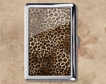 Mode Leopard Muster Retro Jugendstil Vintage Metall Zigarettenetui, Geldbörse Gelenkhalter, Visitenkarte Ausweishalter Wallet