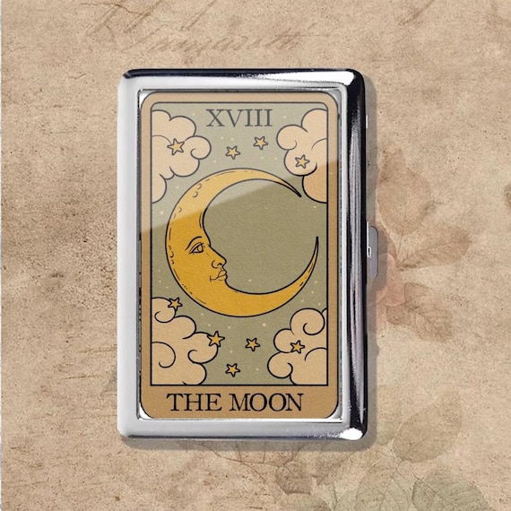 The Moon Art Nouveau Vintage Metal Cigarette Case, Purse Joint Holder,  Business Card ID Holder Wallet