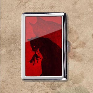 Katt äter råtta retro jugend vintage metall cigarettfodral, handväska, visitkorts-ID-hållare plånbok